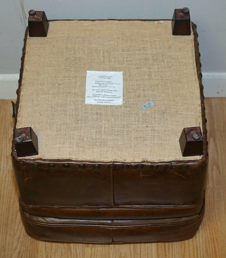 Artsome Coach House Vintage Brown Leather Footstool with Studs at 1stDibs