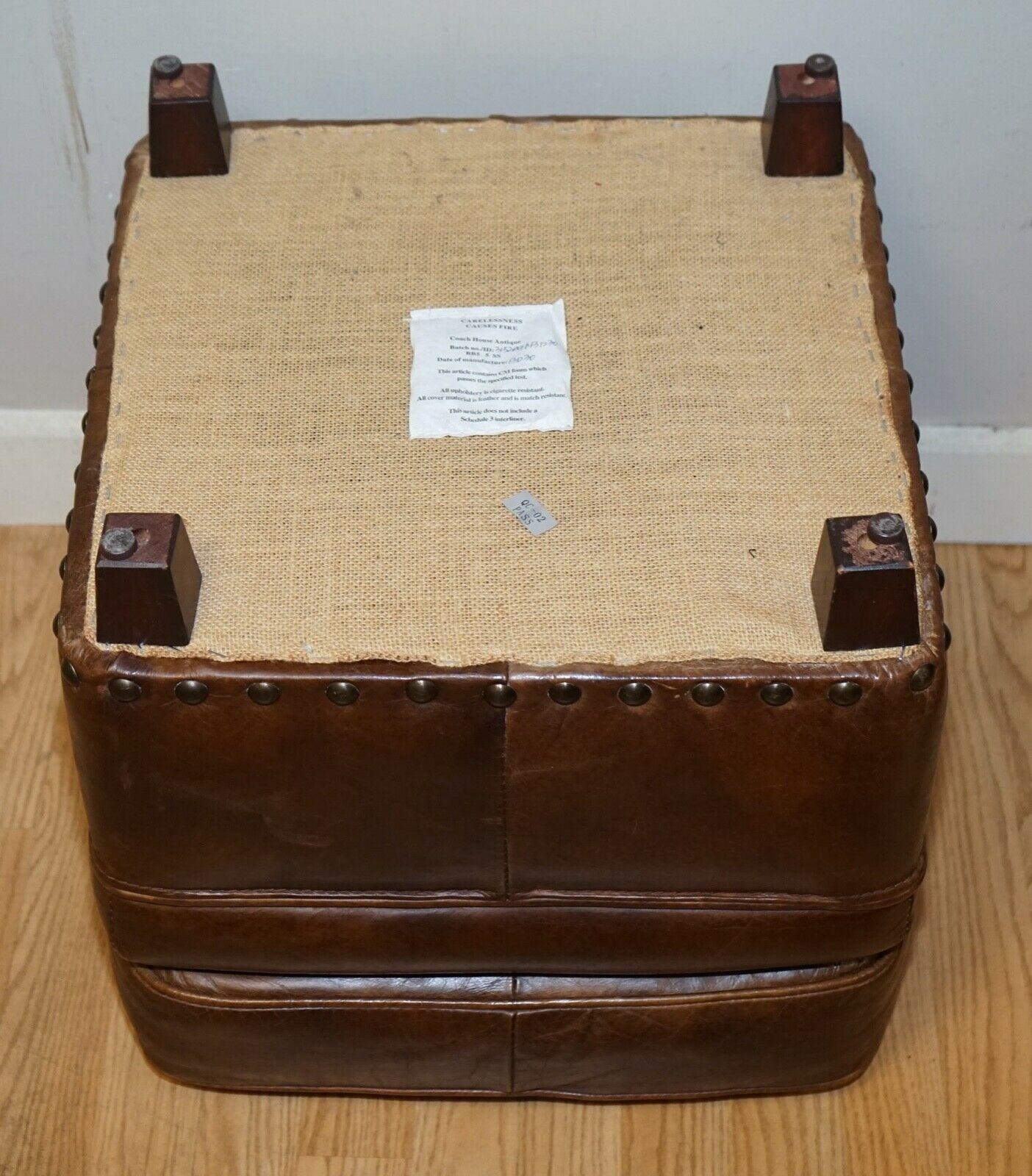 20th Century Artsome Coach House Vintage Brown Leather Footstool with Studs