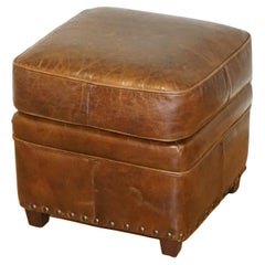 Artsome Coach House Vintage Brown Leather Footstool with Studs