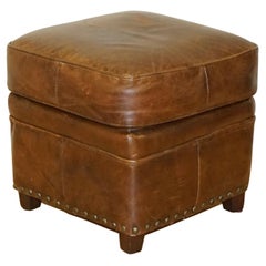 Artsome Coach House Vintage Brown Leather Footstool with Studs