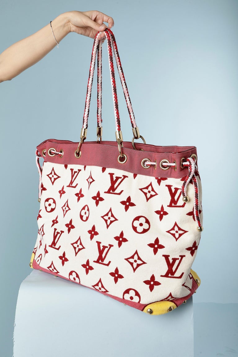 Beach tote handbag in towel fabric with monogram and gold studs Louis  Vuitton For Sale at 1stDibs