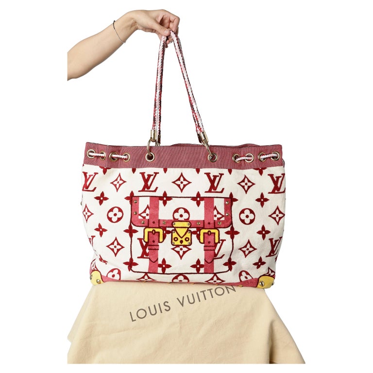 Beach tote handbag in towel fabric with monogram and gold studs Louis  Vuitton For Sale at 1stDibs