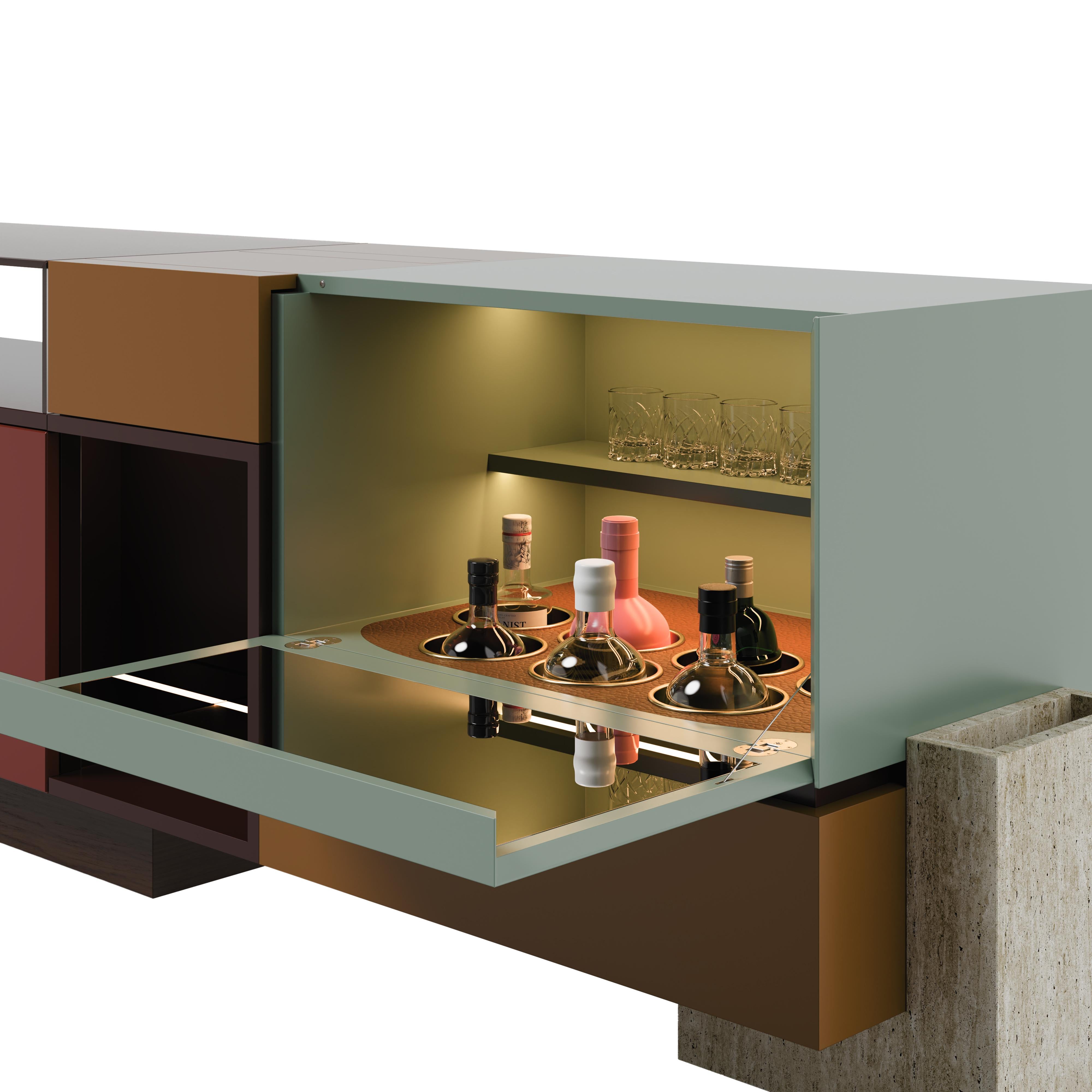 Credenza Artsy Module Travertino Bronzo Specchio Ottone Portogallo by Malabar in vendita 4