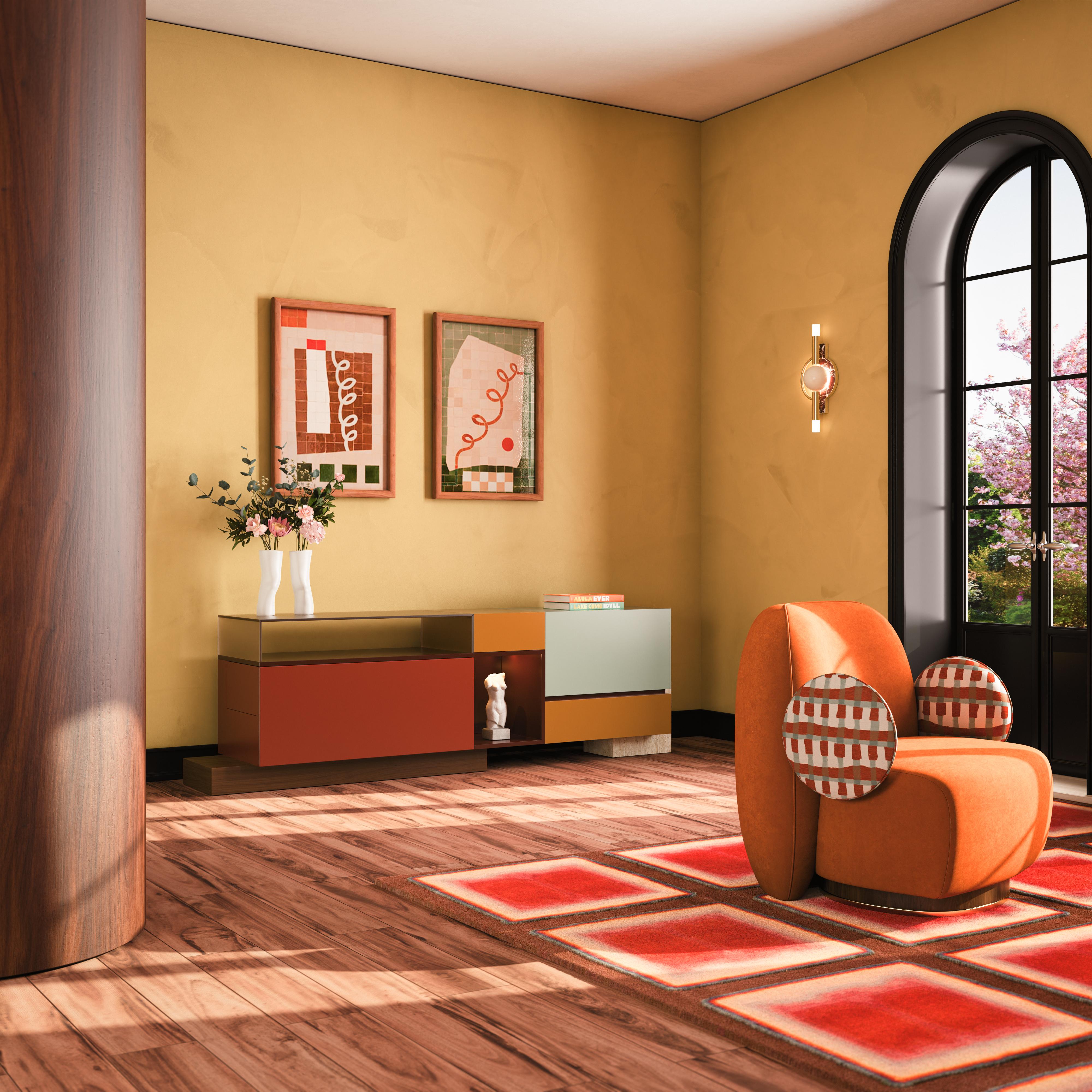 Credenza Artsy Module Travertino Bronzo Specchio Ottone Portogallo by Malabar in vendita 5