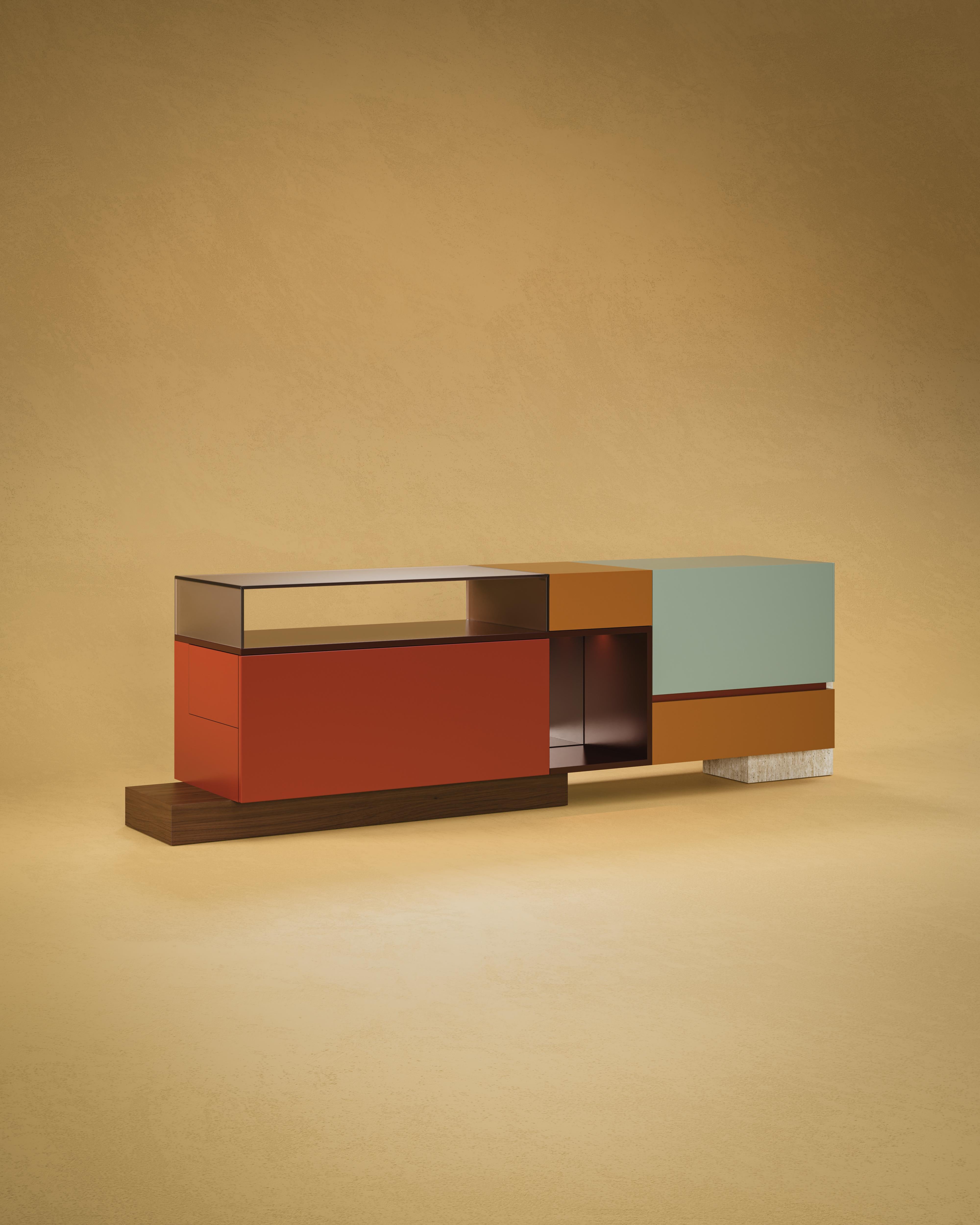Credenza Artsy Module Travertino Bronzo Specchio Ottone Portogallo by Malabar in vendita 6