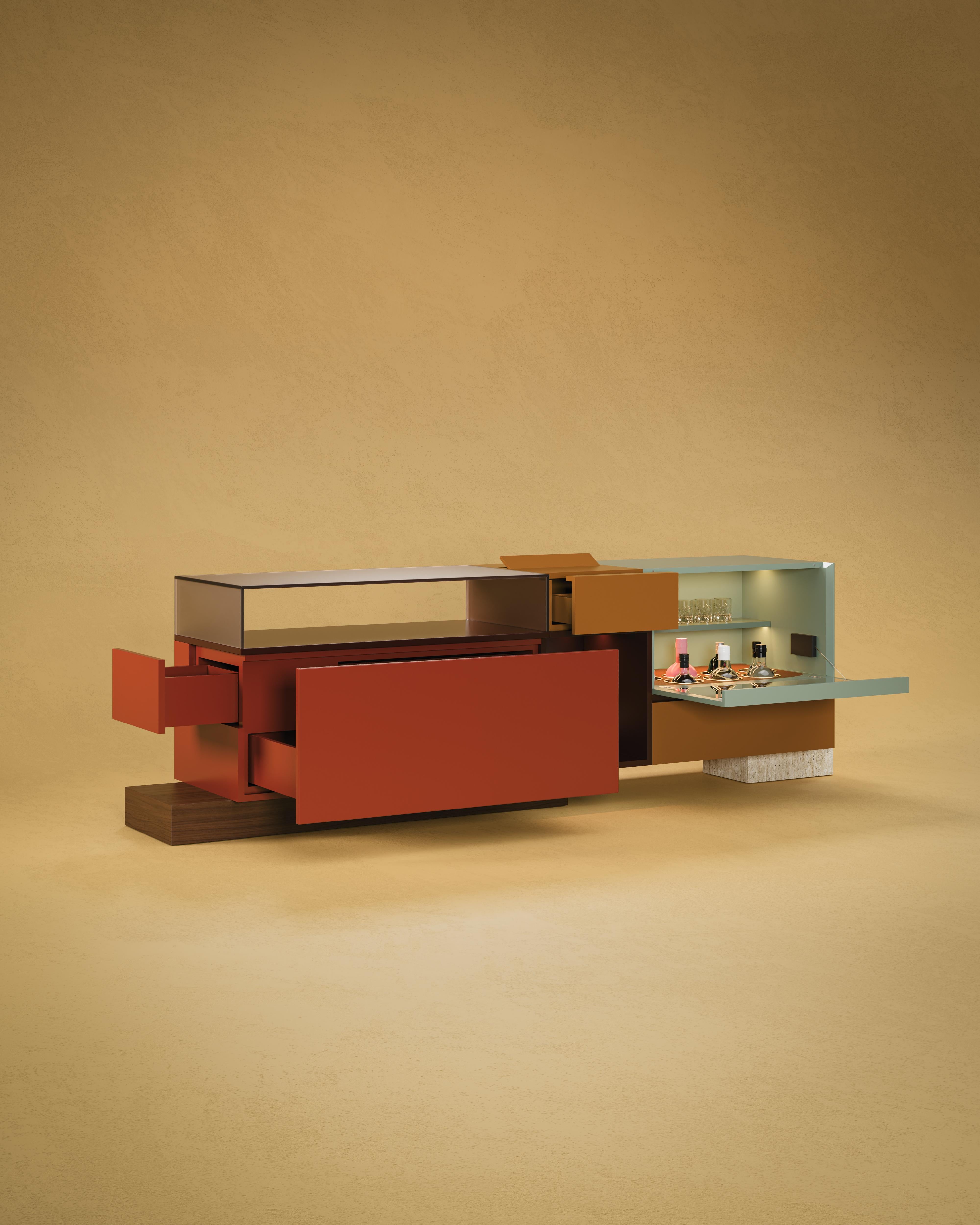 Credenza Artsy Module Travertino Bronzo Specchio Ottone Portogallo by Malabar in vendita 7
