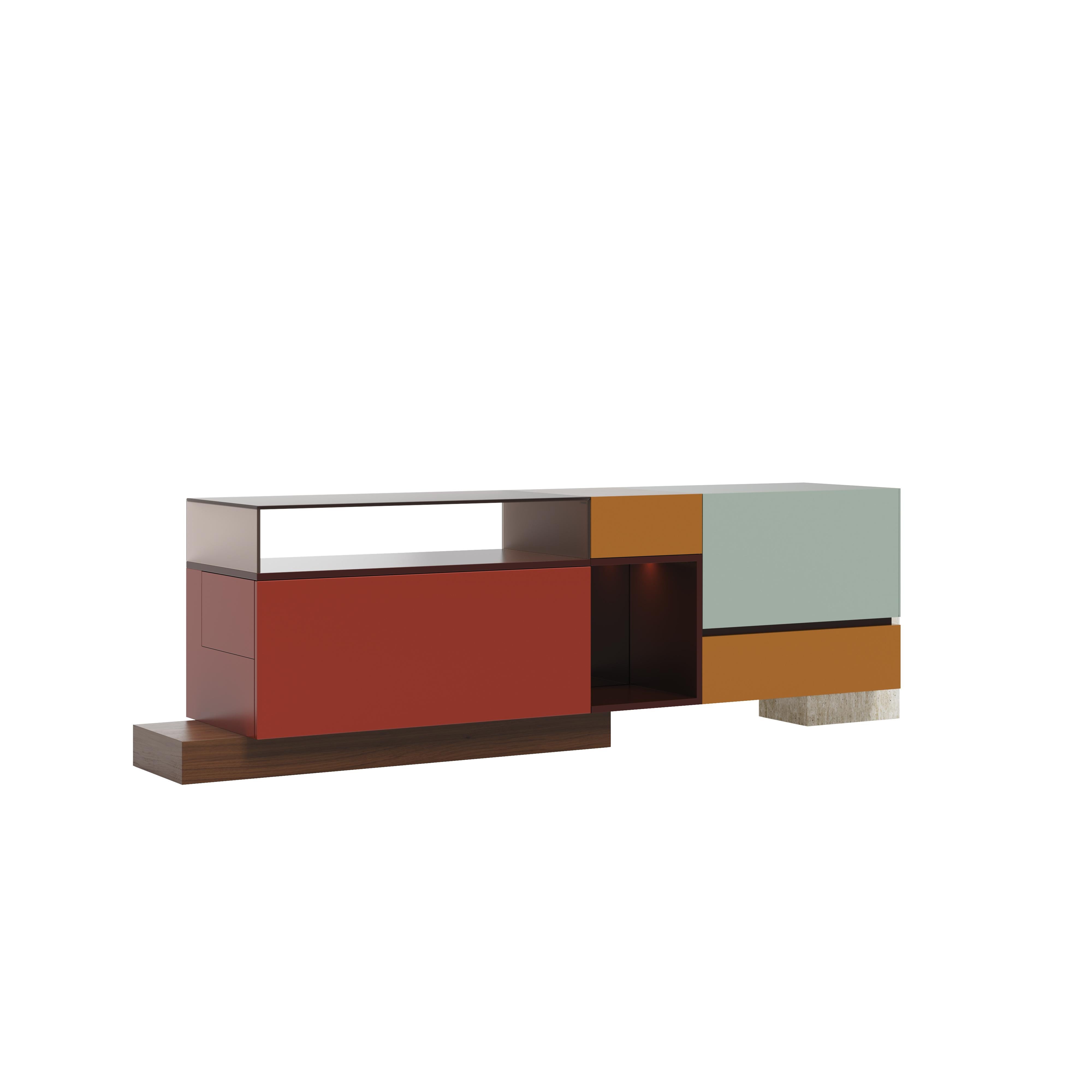 Credenza Artsy Module Travertino Bronzo Specchio Ottone Portogallo by Malabar In condizioni Nuovo in vendita a RIO TINTO, PT