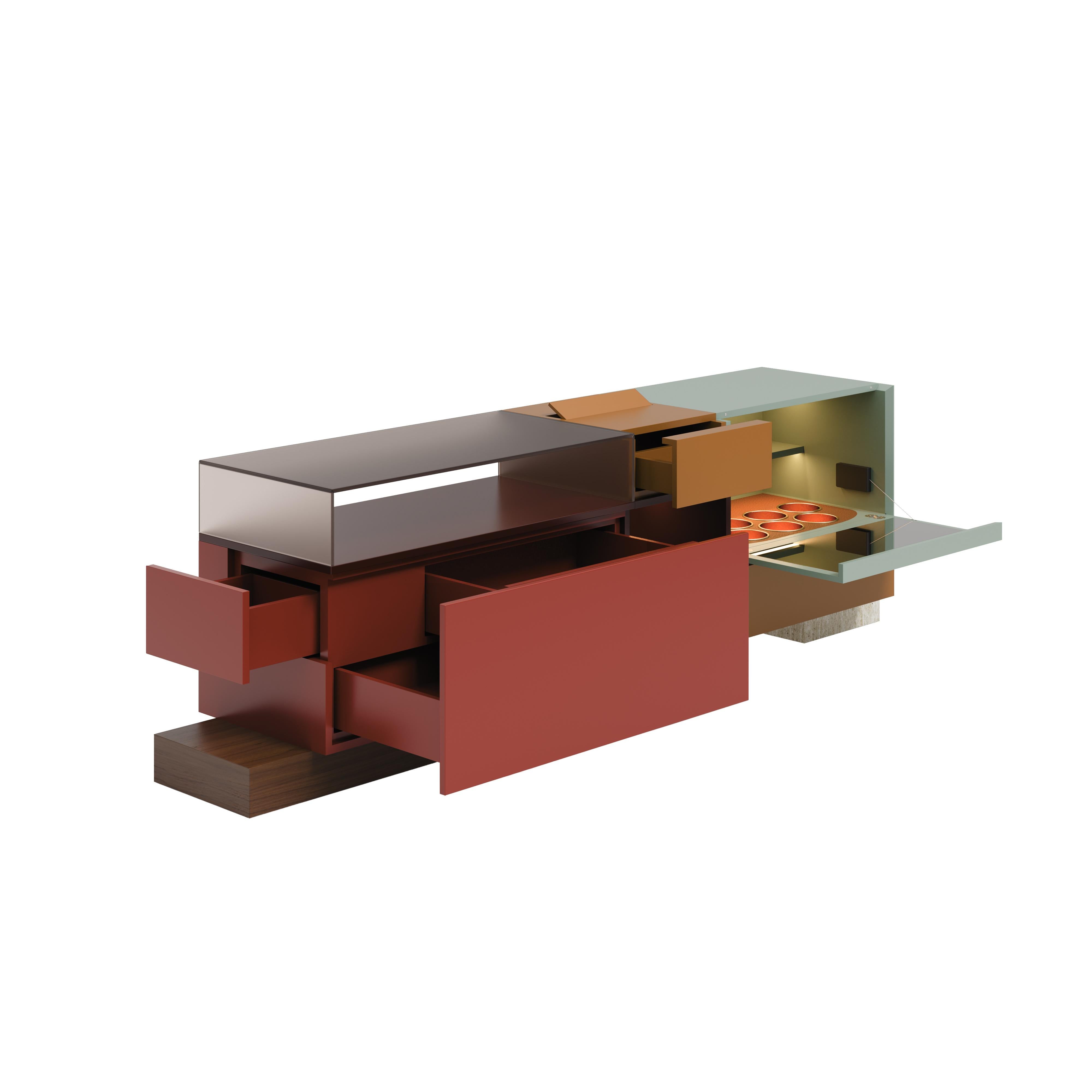 Credenza Artsy Module Travertino Bronzo Specchio Ottone Portogallo by Malabar in vendita 1