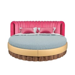 Artsy Post-future Round Bed Cotton Velvet Mirror Made in Portugal by Malabar