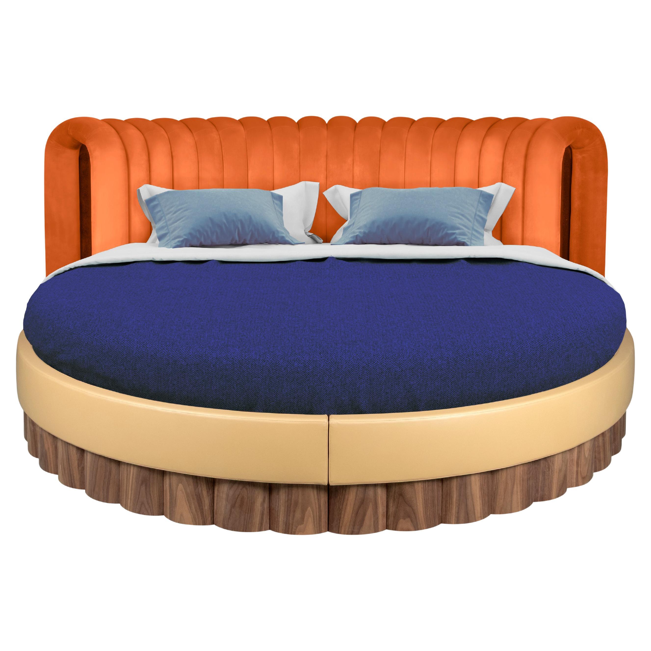 Artsy Post-future Round Bed Cotton Velvet Mirror Made in Portugal by Malabar