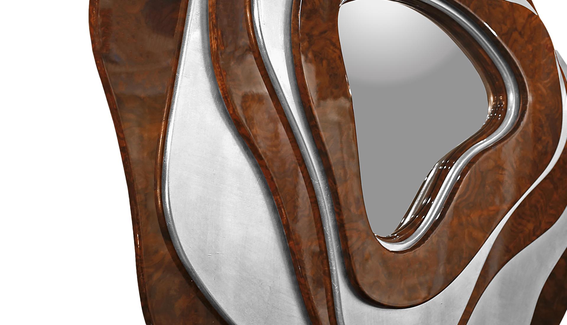 Contemporary Artsy Torsion Mirror Gold leaf Wood, Made in Portugal by Malabar For Sale
