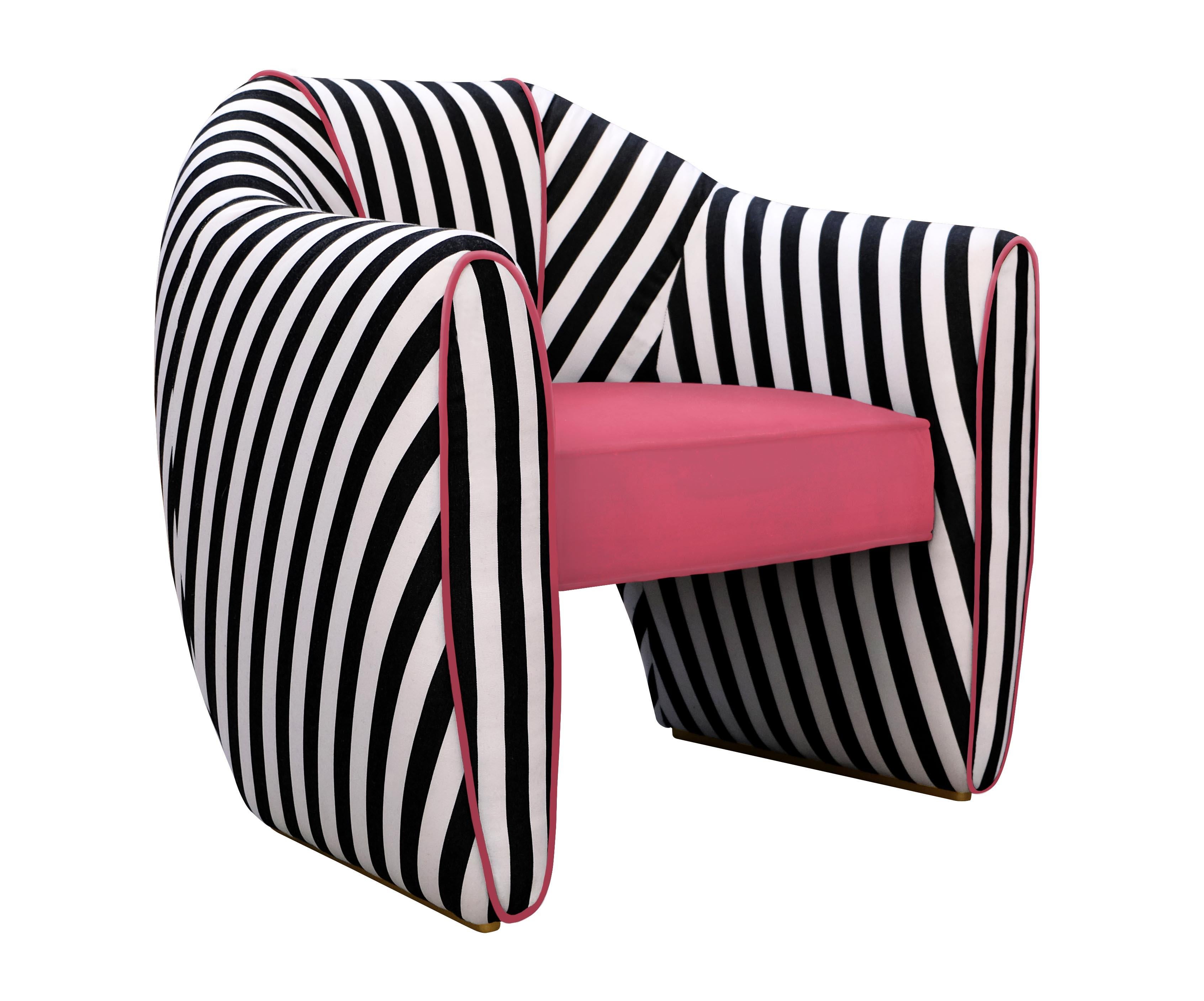 Cotton Artsy Viginti XX Armchair Stripes Stain and Smooth Velvet by Malabar For Sale