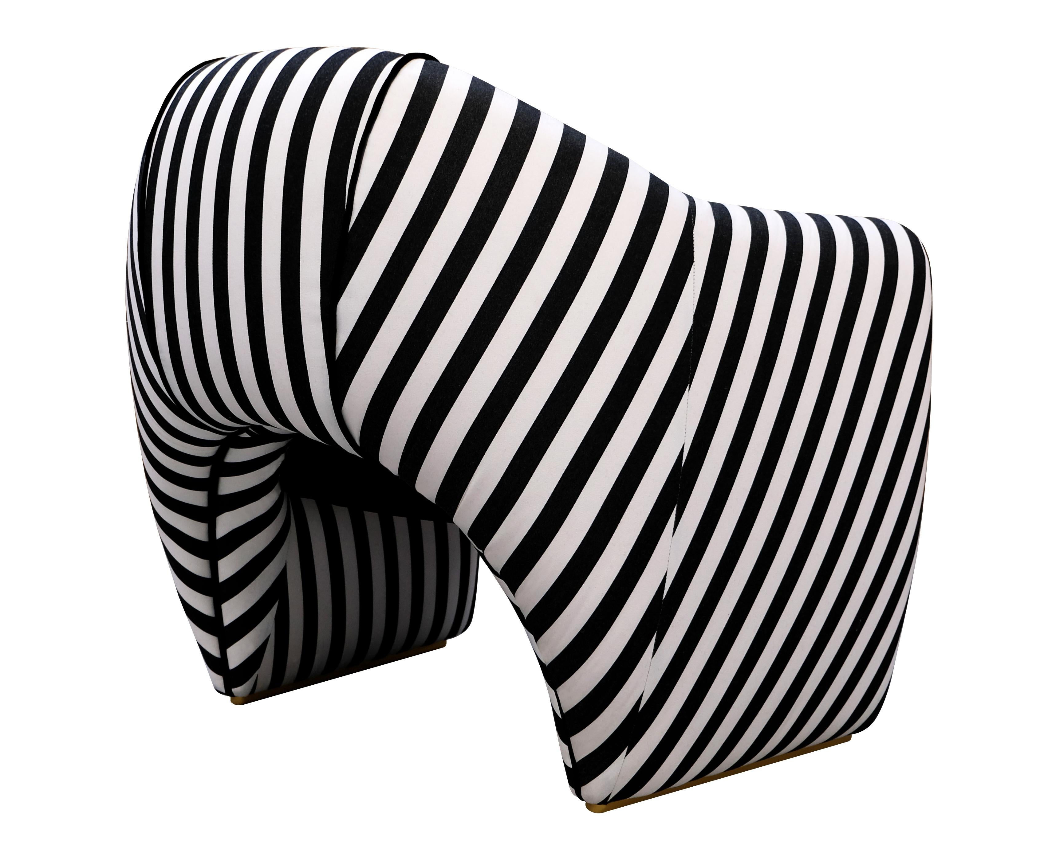 Contemporary Artsy Viginti XX Armchair Stripes Textile Handmade in Portugal by Malabar For Sale