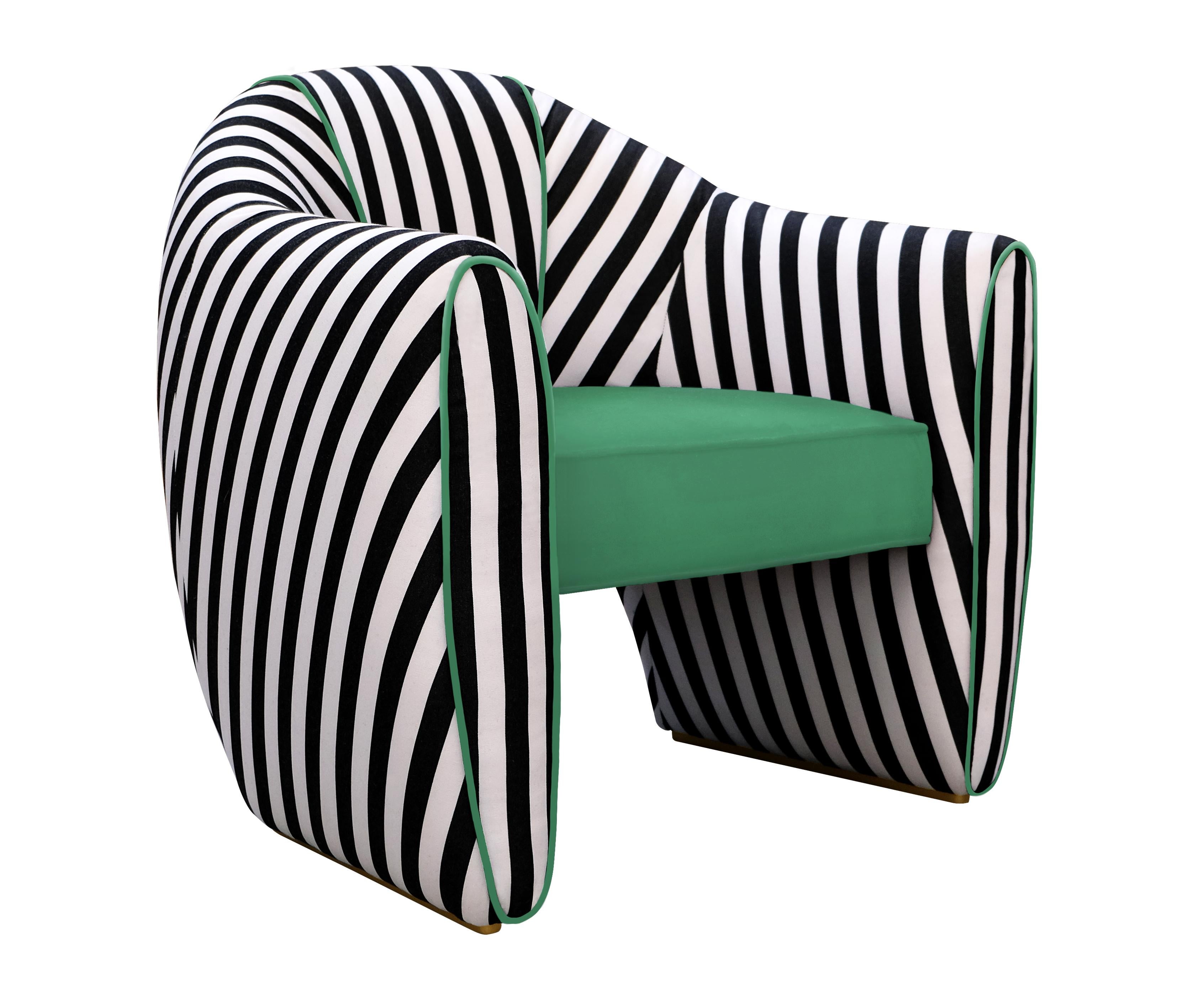 Artsy Viginti XX Armchair Stripes Textile Handmade in Portugal by Malabar For Sale 2