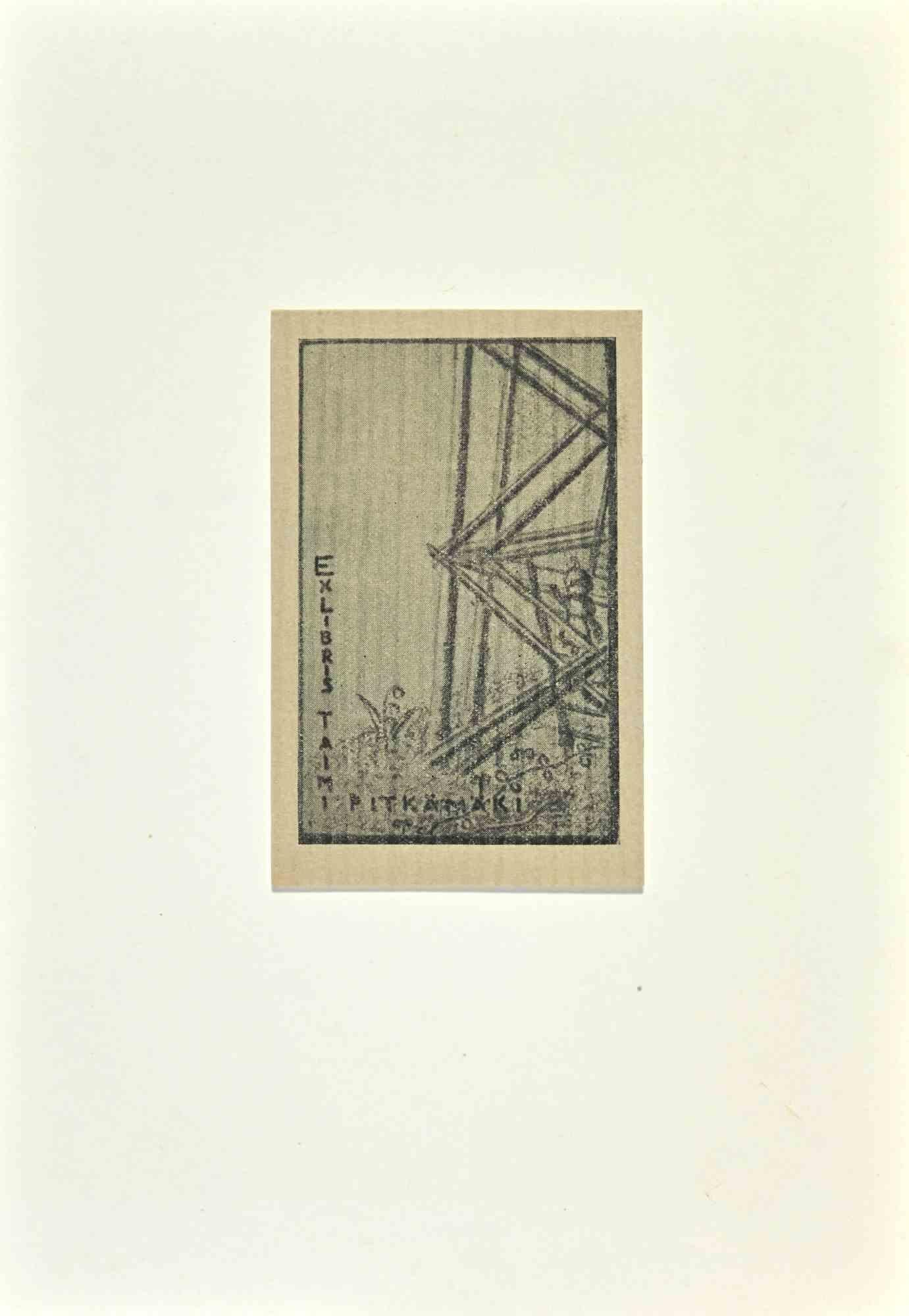Artturi Railonsala Figurative Print - Ex Libris  - Taimi Pitkämäki  - Woodcut - 1939