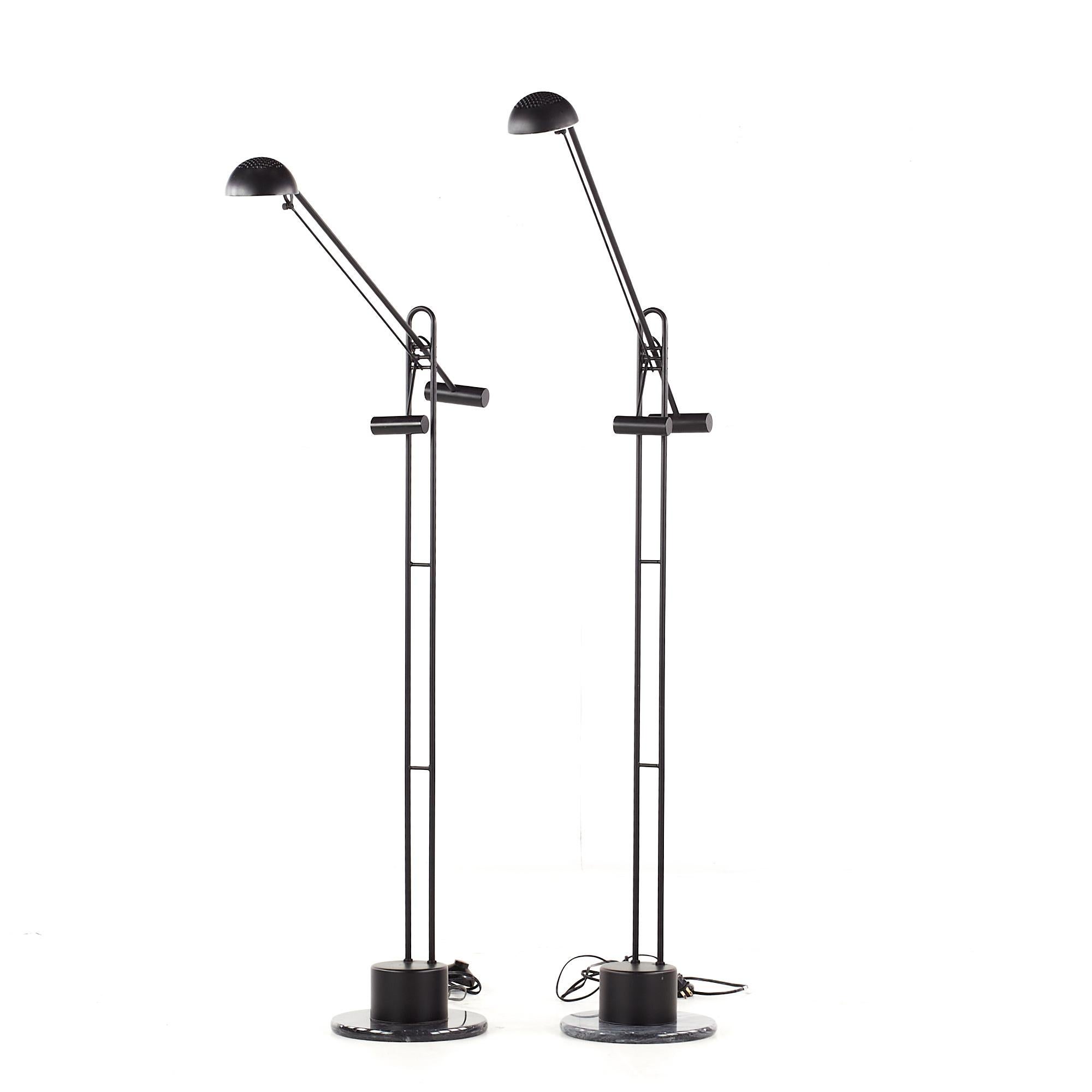 Post-Modern Artup Style Postmodern Cantilevered Marble Base Floor Lamp - Pair For Sale