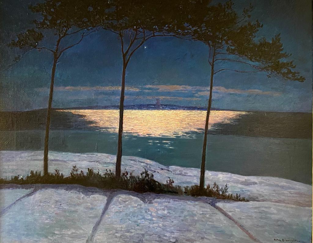 Landscape Painting de Artur Bianchini - "Sandhamn, cerca de Estocolmo", paisaje vespertino sueco, óleo sobre lienzo