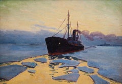 Antique Ship in Ice, c.1910-1912, by Swedish Artist Artur Bianchini 