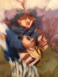 Pittura ad olio spagnola catalana modernista Ragazzo tamburino Astrazione figurativa