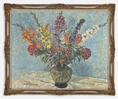 Vintage Still Life with Vase of Flowers - Original Oil by Artur Murle - 1946