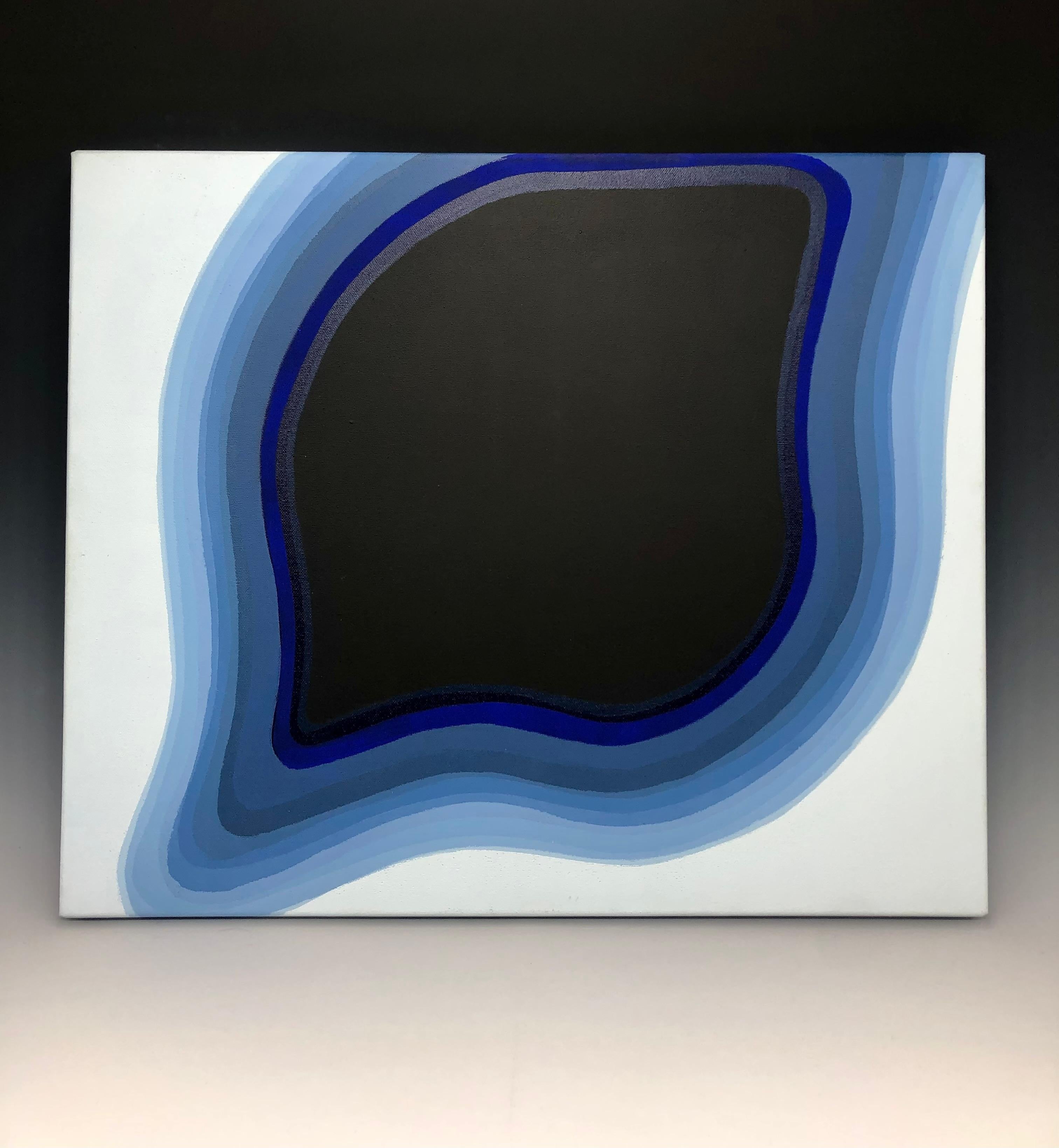 Absorption - Black, blue and white biomorphic abstract painting - Abstract Painting by Artur Trojanowski 