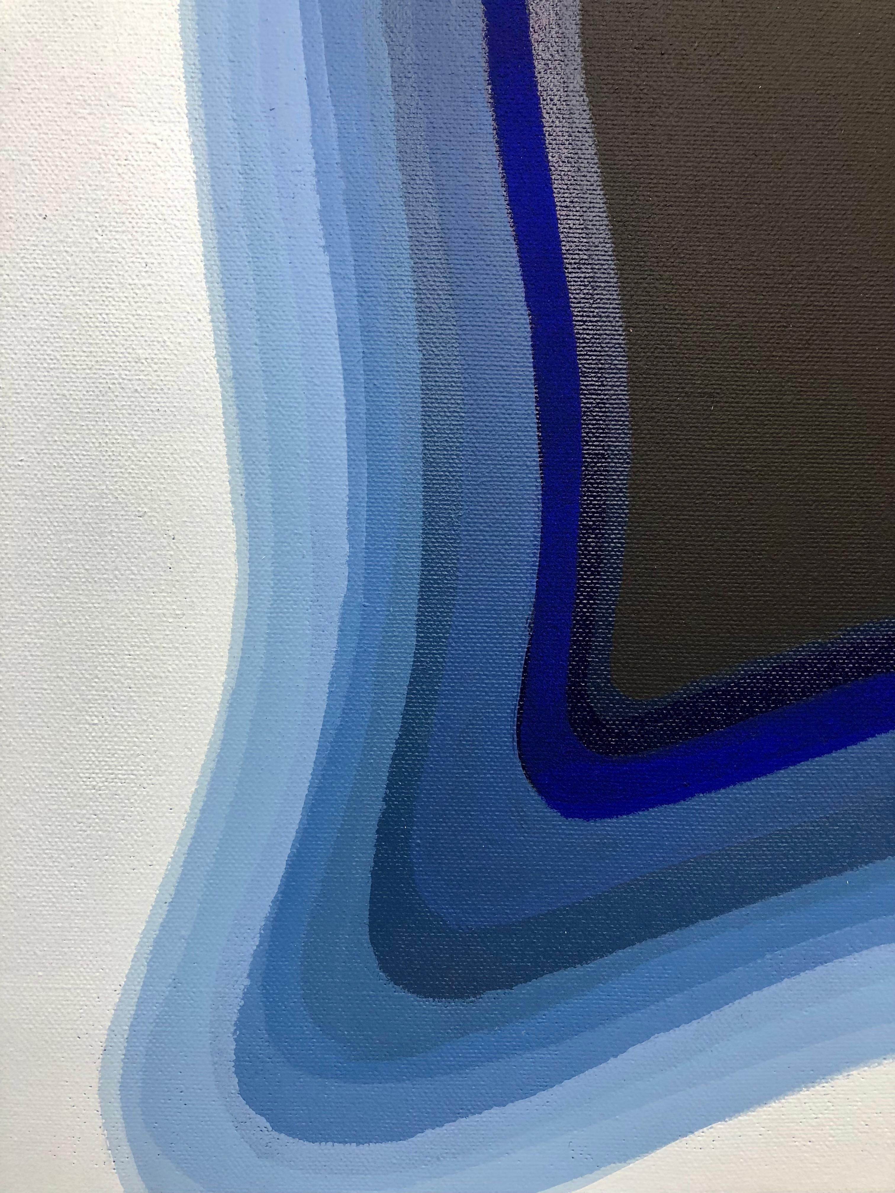 Absorption - Black, blue and white biomorphic abstract painting For Sale 1