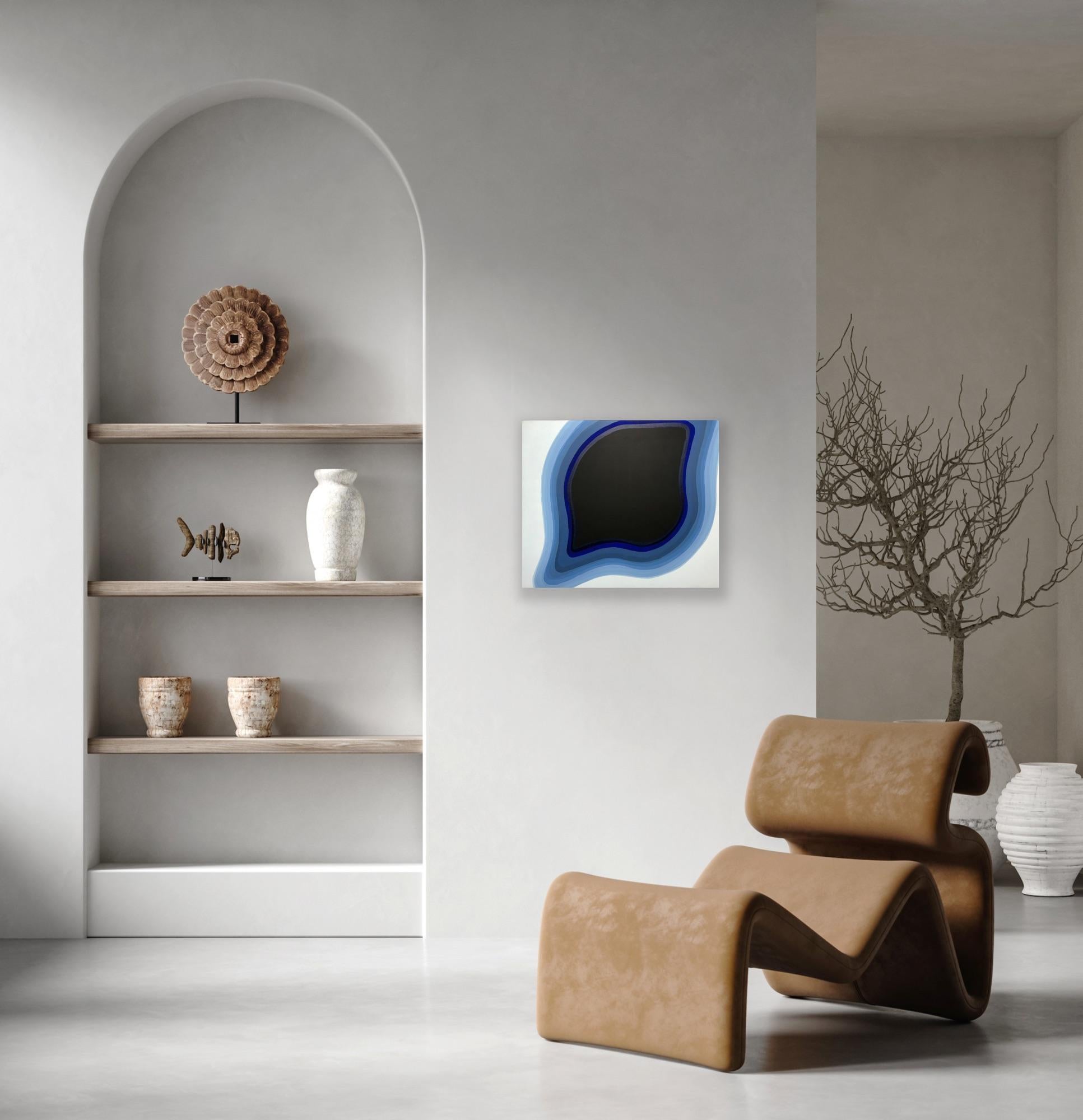 Absorption - Black, blue and white biomorphic abstract painting For Sale 3