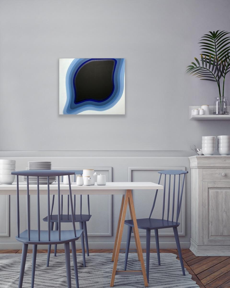 Absorption - Black, blue and white biomorphic abstract painting For Sale 4