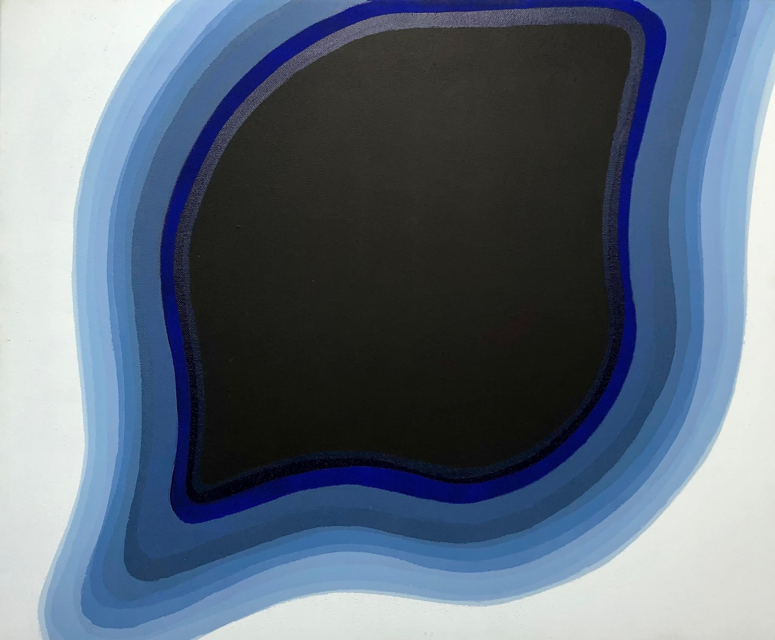 Absorption - Black, blue and white biomorphic abstract painting - Painting by Artur Trojanowski 