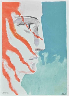 Vintage Red Hair Profile - Lithograph by Arturo Carmassi - 1973