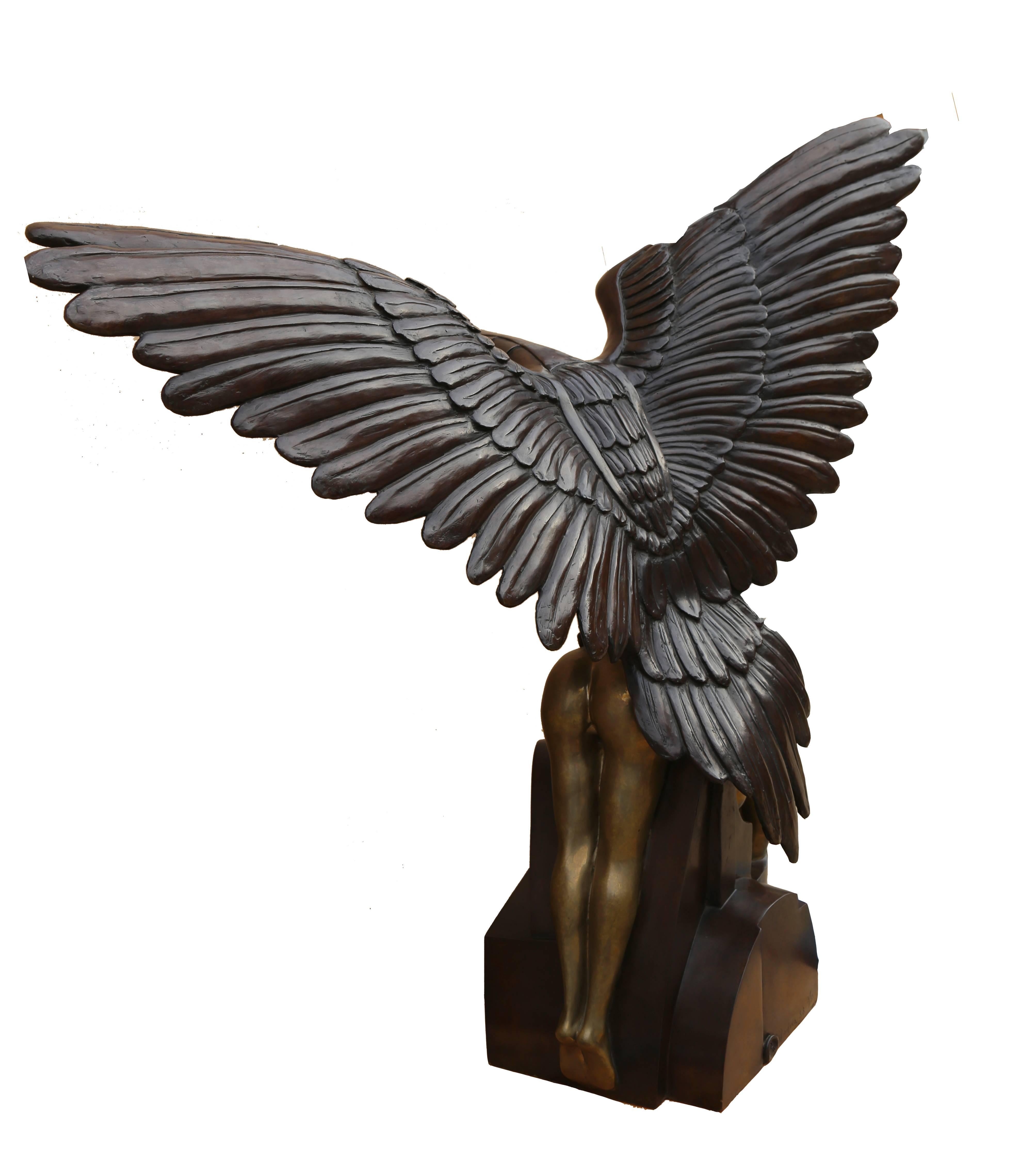 Hawk with Woman - Art Deco Sculpture by Arturo Di Modica