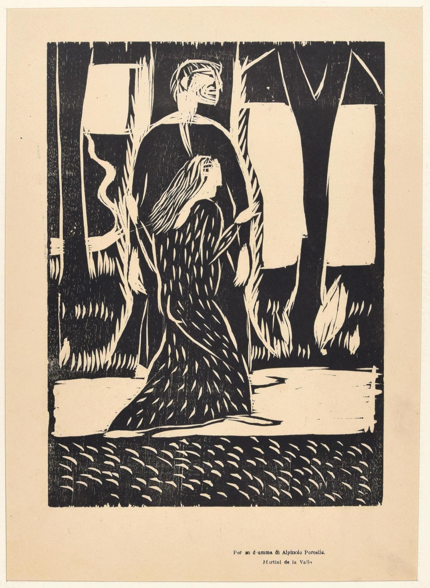 Per un Dramma di Alpinolo Porcella- Woodcut by A. Martini - Early 20th Century