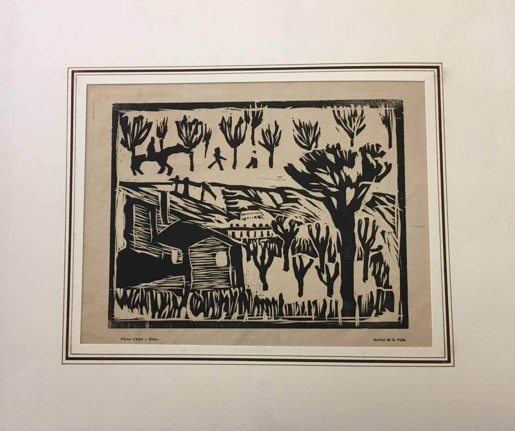 Landscape Print di Arturo Martini - Piazza d'Armi, Roma - Stampa xilografica originale - 1913
