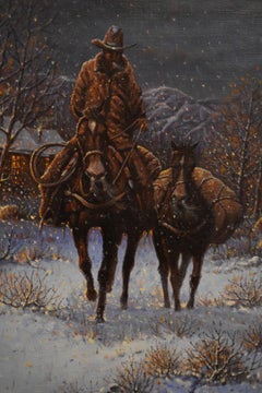 "Early Mornin Snow"  COWBOY, HORSES, CABIN, LIGHT AFTER G. HARVEY  WESTERN
