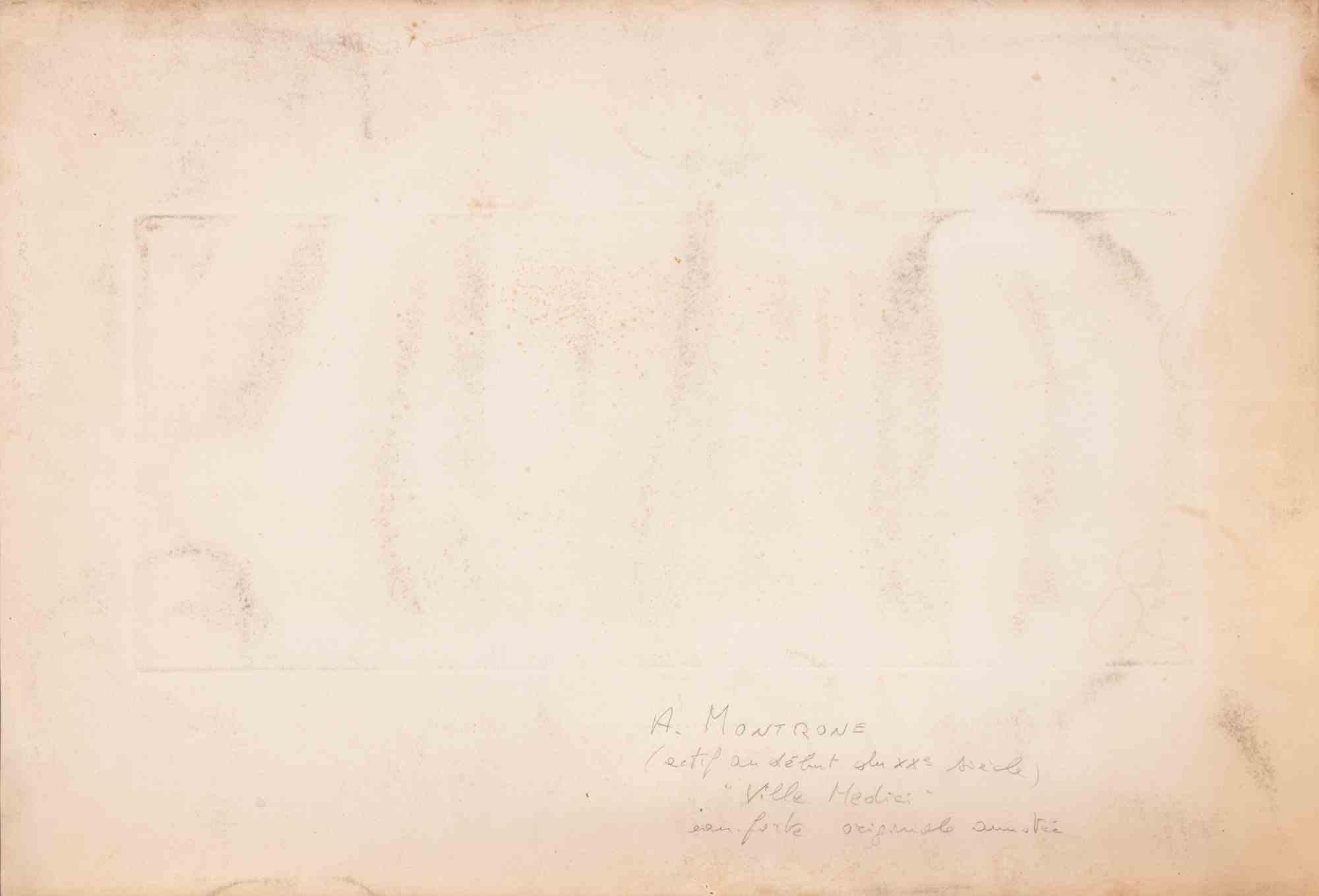 Villa Medici, Rome - Etching by Arturo Montrone - Early 20th Century For Sale 1