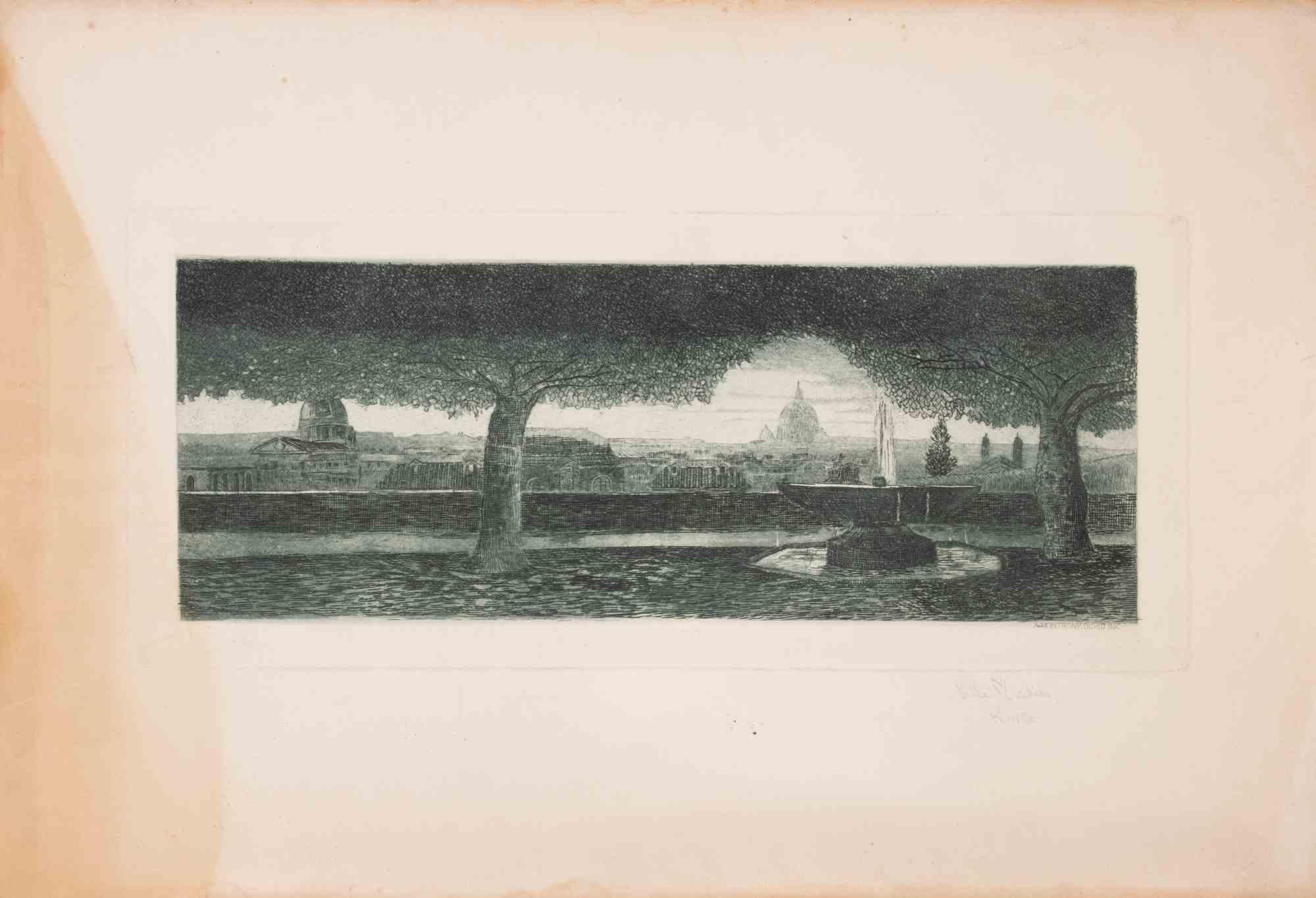 Villa Medici, Rome - Etching by Arturo Montrone - Early 20th Century