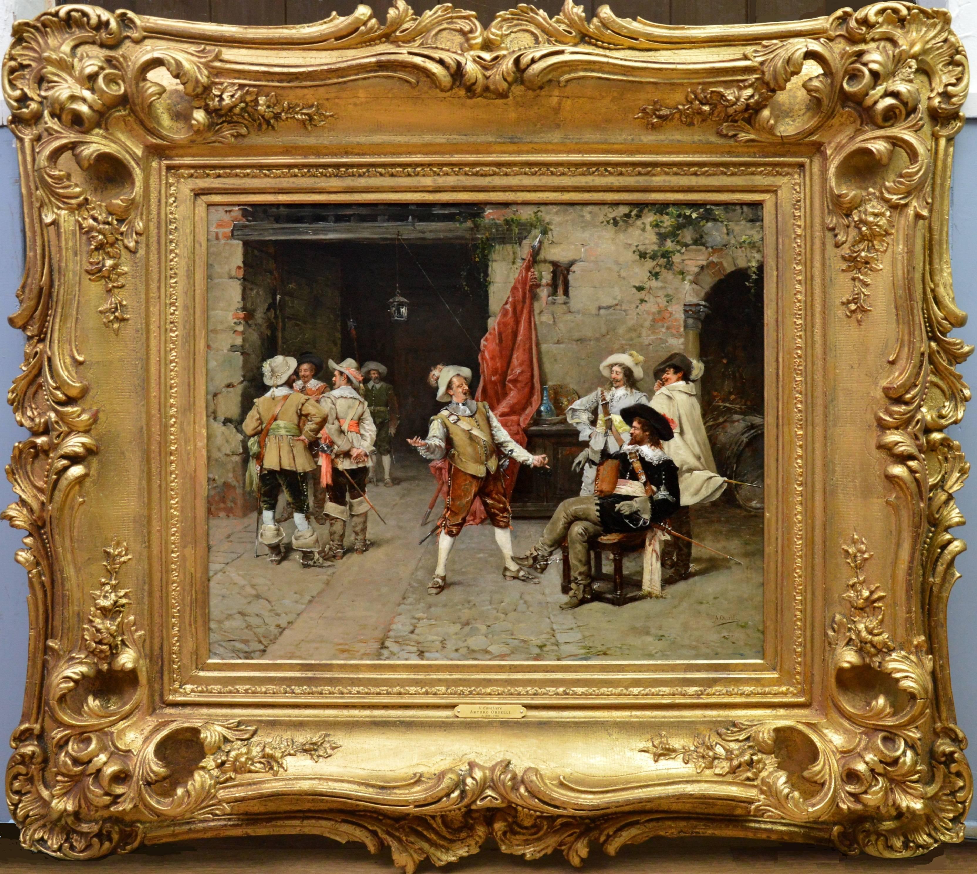 Arturo Orselli Figurative Painting - Il Cavaliere - 19th Century Italian Oil Painting - Cavaliers