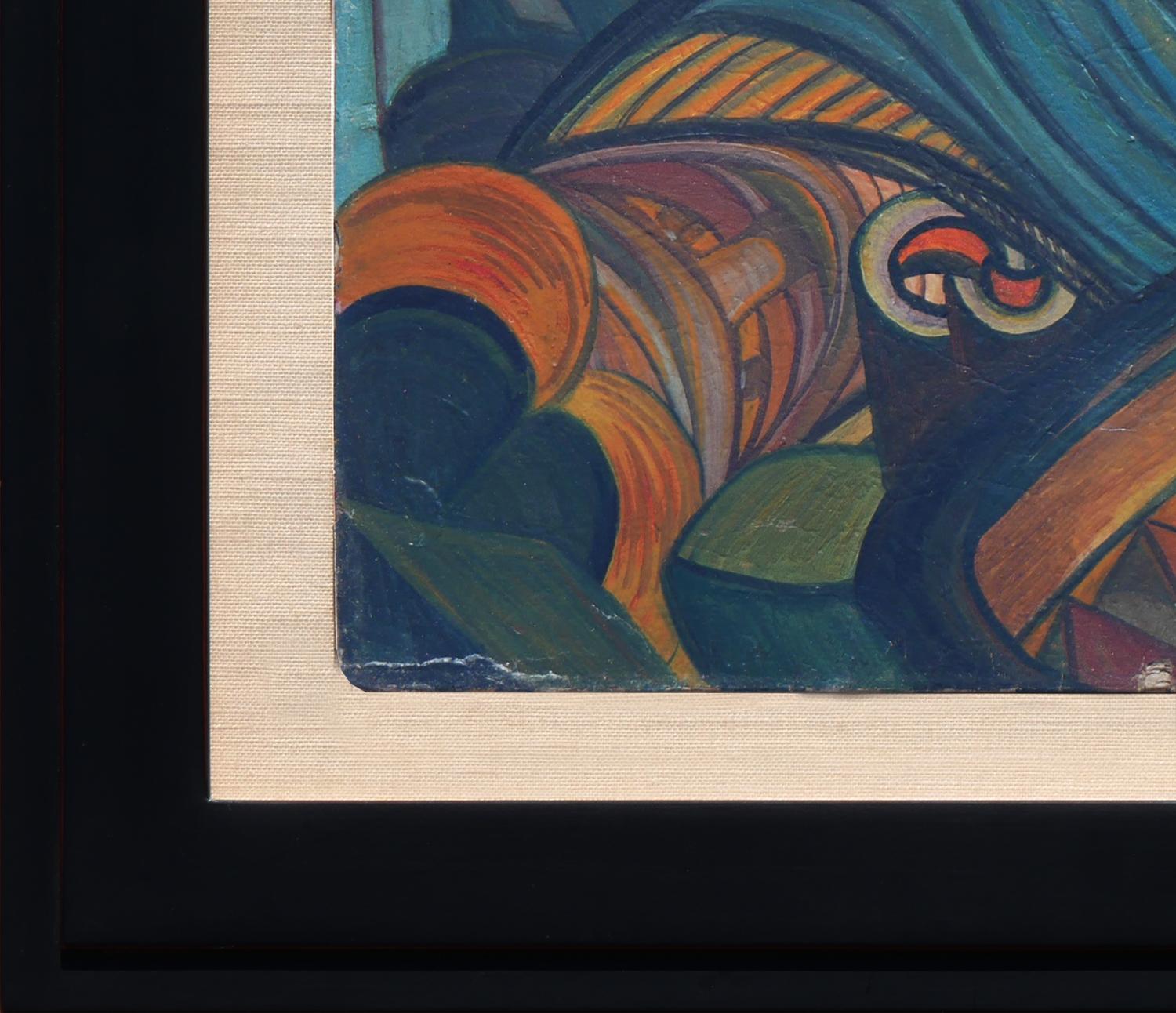 Modernes abstraktes, kubistisches Gemälde mit Erdtönen, inspiriert von der Ernteszene im Angebot 2
