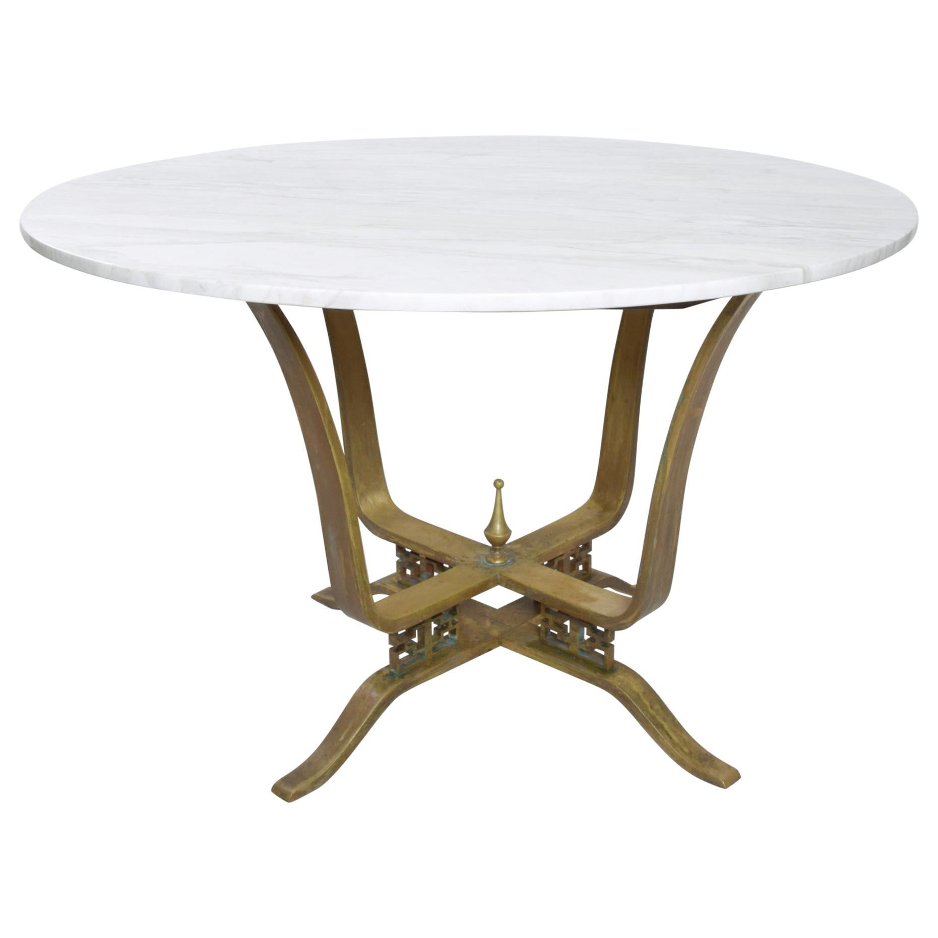 Arturo Pani Alluring Dining Table White Marble with Bronze Modern Mexico 1950s