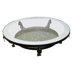 Arturo Pani Brass and Glass Circular Table with Antiqued Mirror Shelf
