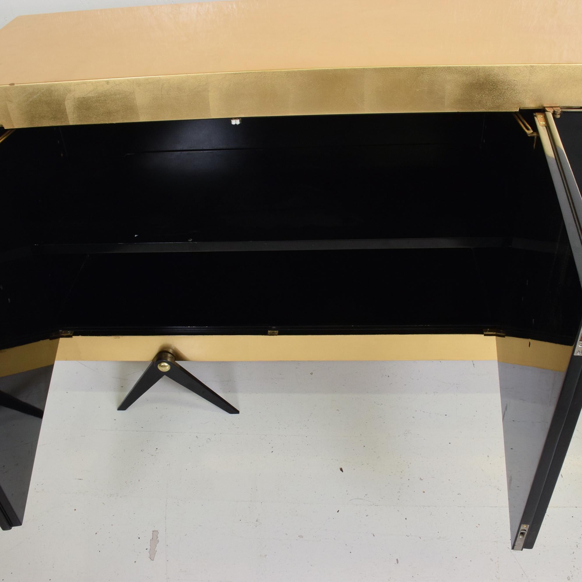 1950s Arturo Pani Black Lacquer and Gold Leaf Dragonfly Credenza 3