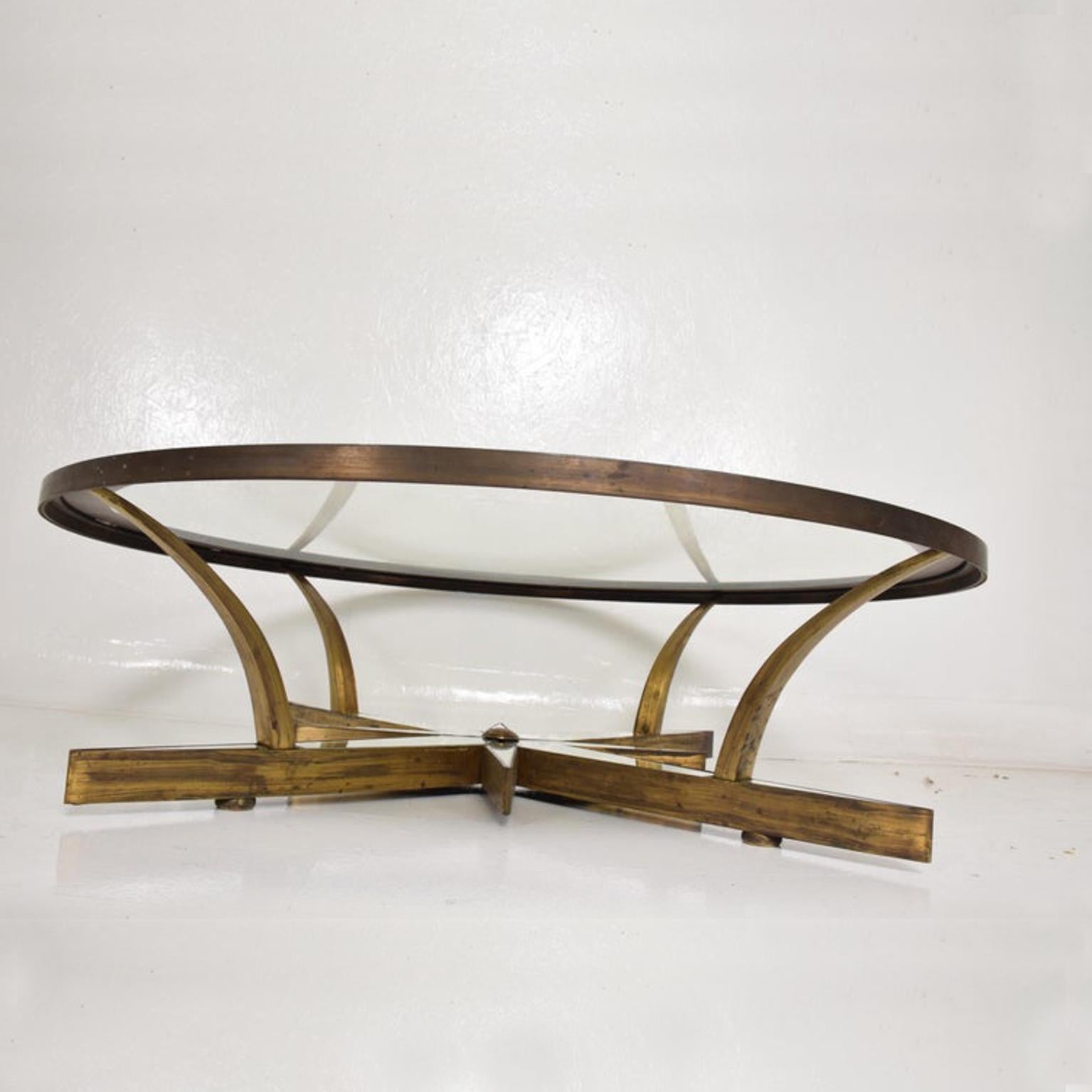Mexican Arturo Pani Center STAR Glass Cocktail Coffee Table in Brass Modern 1950s Mexico
