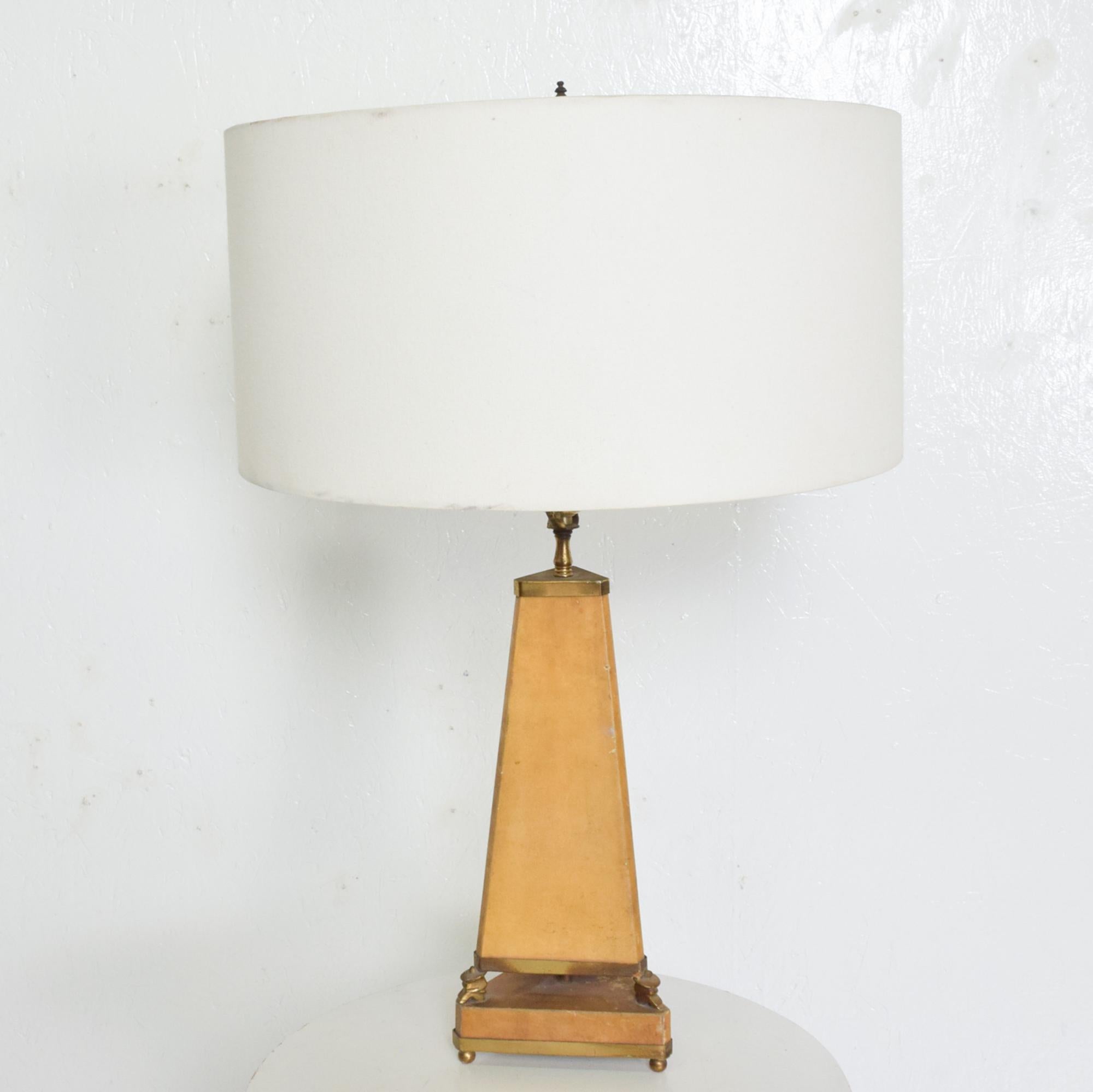 Mid-Century Modern Arturo Pani Elegant 3 Cowboy Pyramid Table Lamp Goatskin & Bronze 1950s