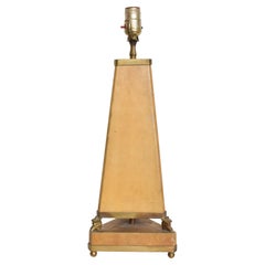 Vintage Arturo Pani Elegant 3 Cowboy Pyramid Table Lamp Goatskin & Bronze 1950s