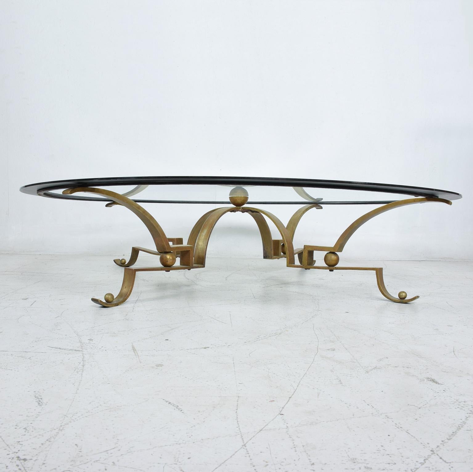 Mexican Arturo Pani Exceptional Brass Round Cocktail Table with Mosaic Glass Mexico 1950