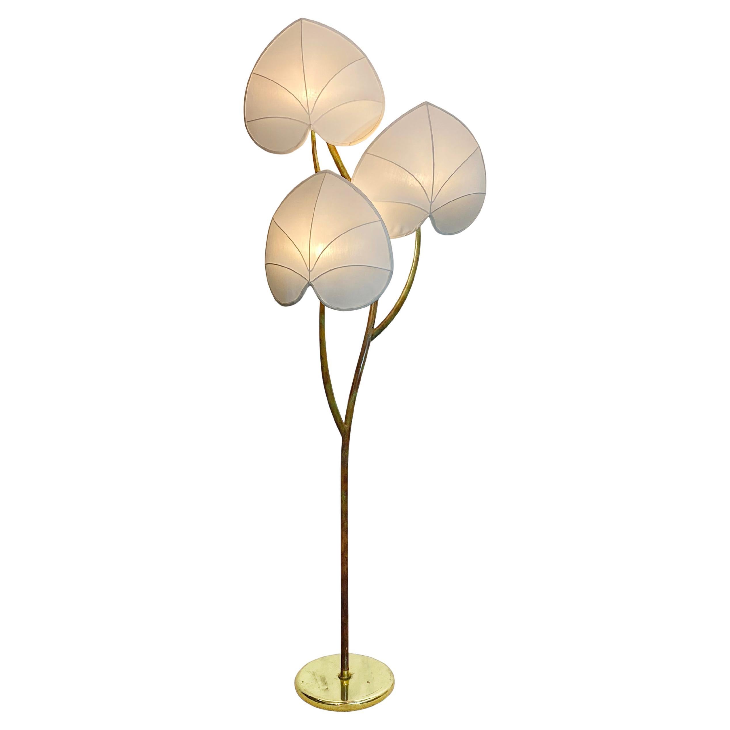 Lampada da terra Arturo Pani 1970s in ottone Verdigris Vintage Palm Tree Hollywood Regency