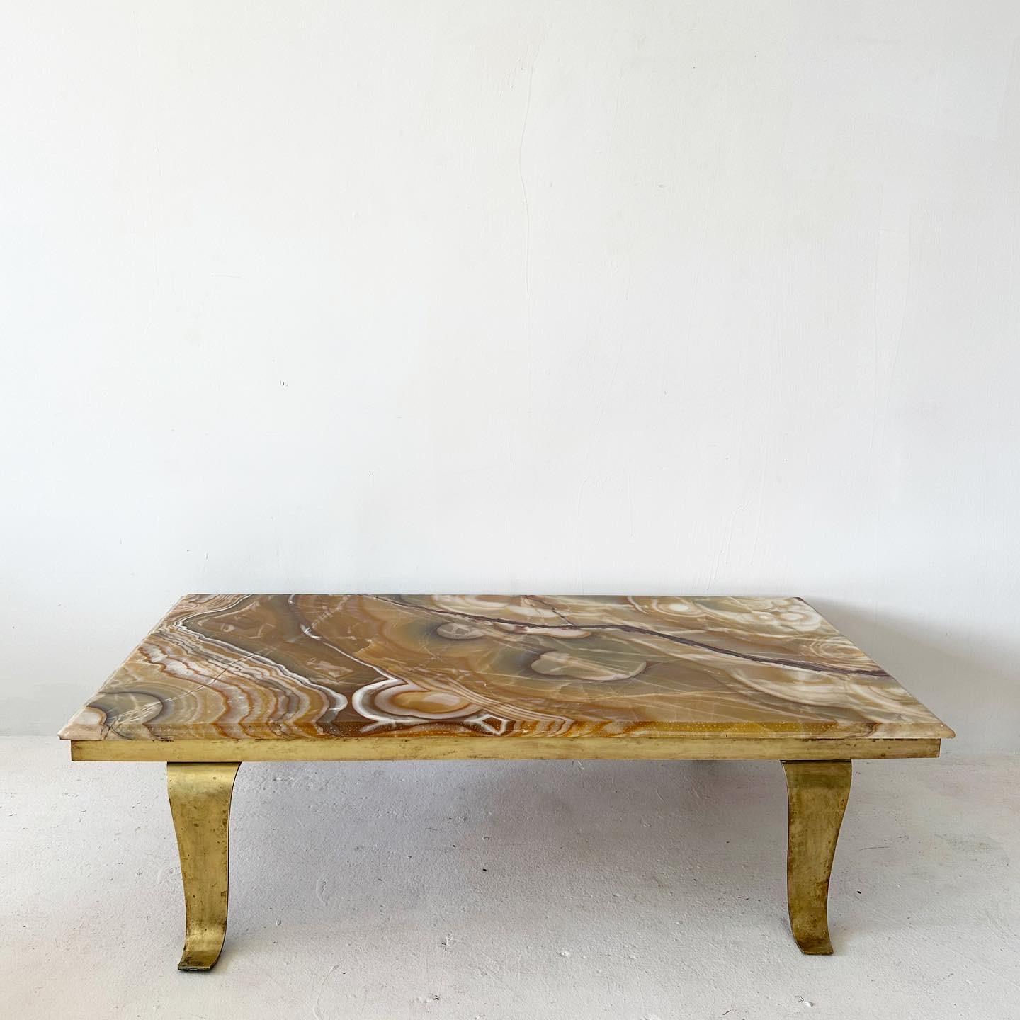 Arturo Pani for Muller of Mexico alabaster and brass coffee table In Good Condition For Sale In Los Angeles, CA