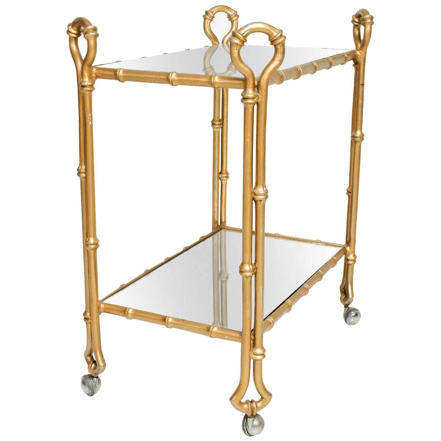 Arturo Pani Service Bar Cart in Gilded Faux Bamboo Mexican Regency 1950s