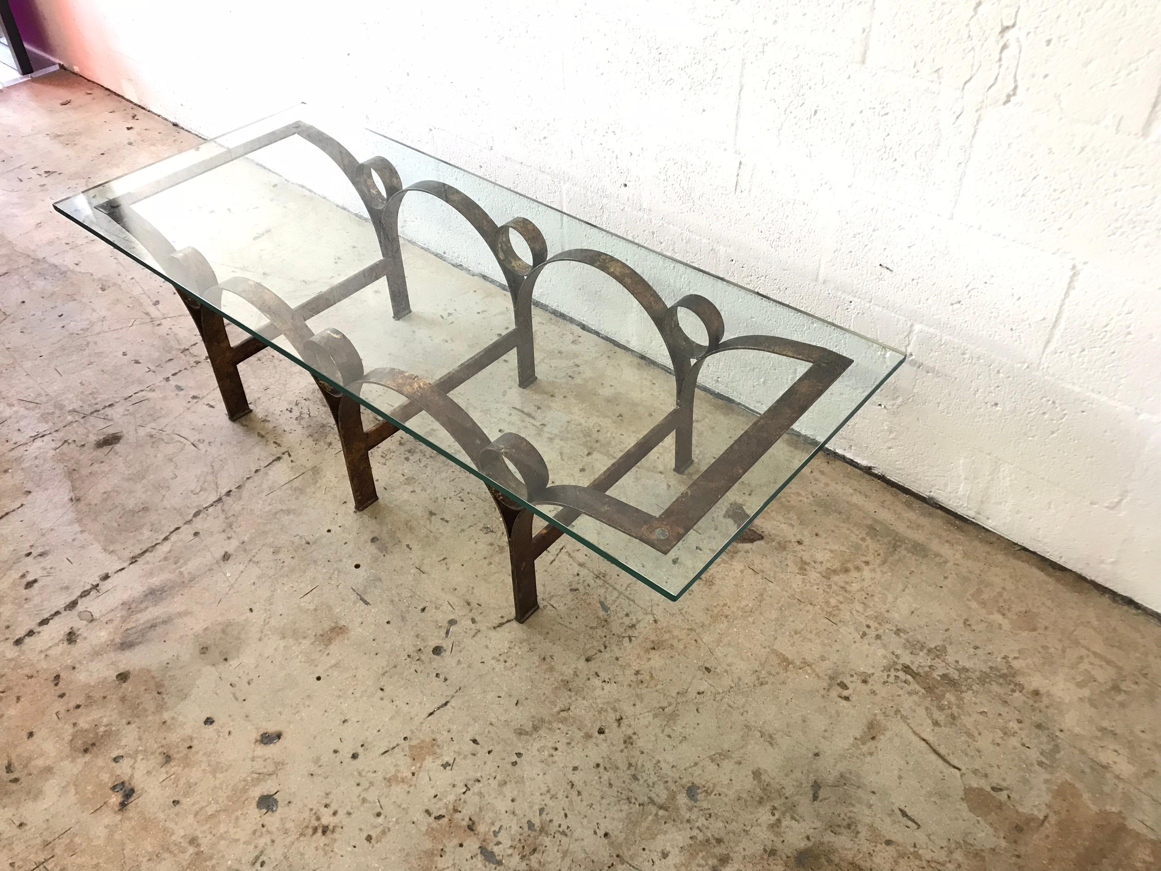 Arturo Pani Gilt Iron and Glass Coffee or Cocktail Table In Good Condition In Miami, FL
