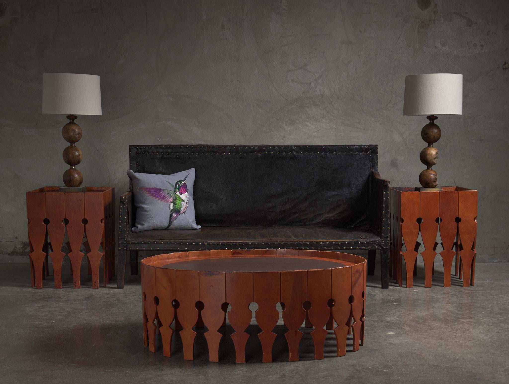 Table basse en laiton et cuir Arturo Pani, 1960 en vente 1